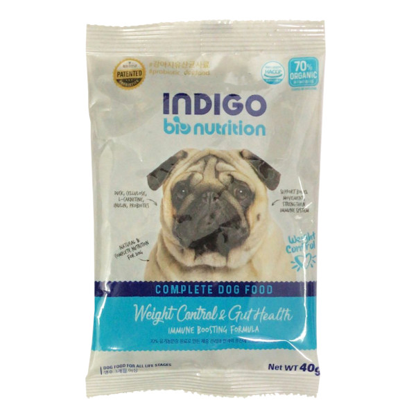 【試食裝】INDIGO 天然有機體重控制及益生菌腸道保護配方狗糧 40g | 只限取1件 * (最多可選3款) *
