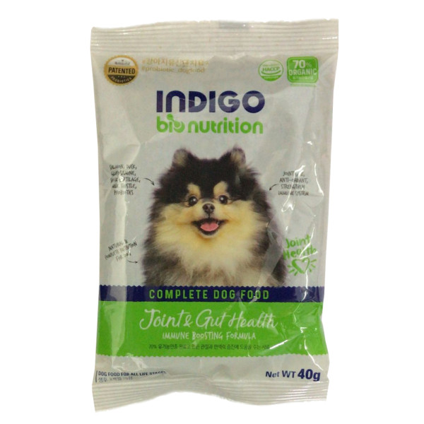 【試食裝】INDIGO 天然有機關節及益生菌腸道保護配方狗糧 40g | 只限取1件 * (最多可選3款) *