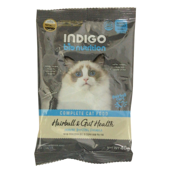 【試食裝】INDIGO 天然有機去毛球及益生菌腸道保護配方貓糧 40g | 只限取1件 * (最多可選3款) *